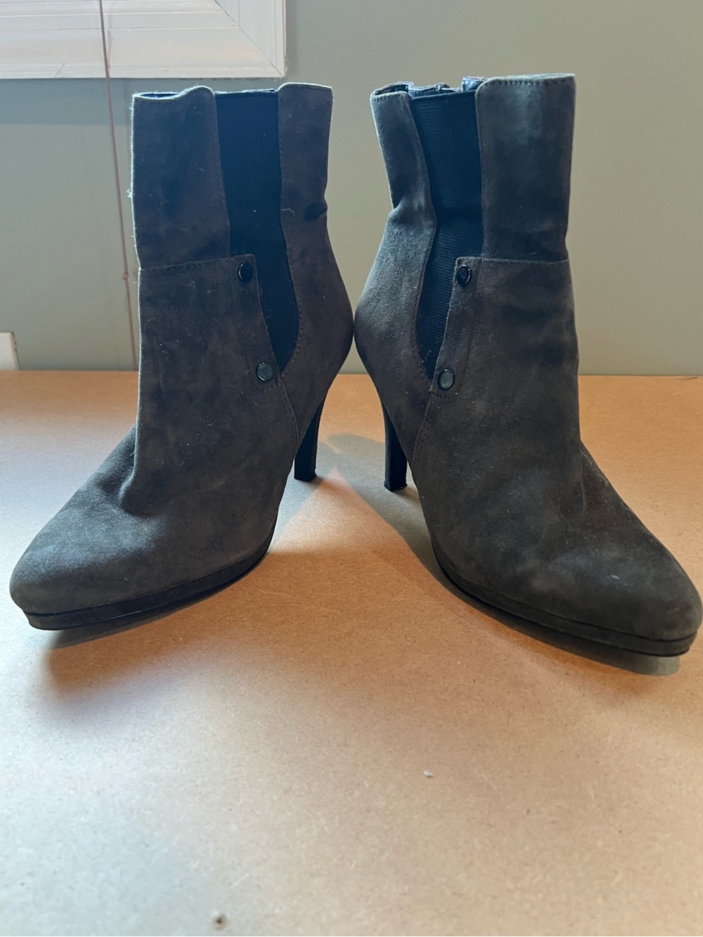 Tahari Dark Gray Suede High-Heel Ankle Boots
